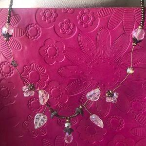 ✨Flexible wire boho hippy beaded necklace, iridescent floral vines leaves